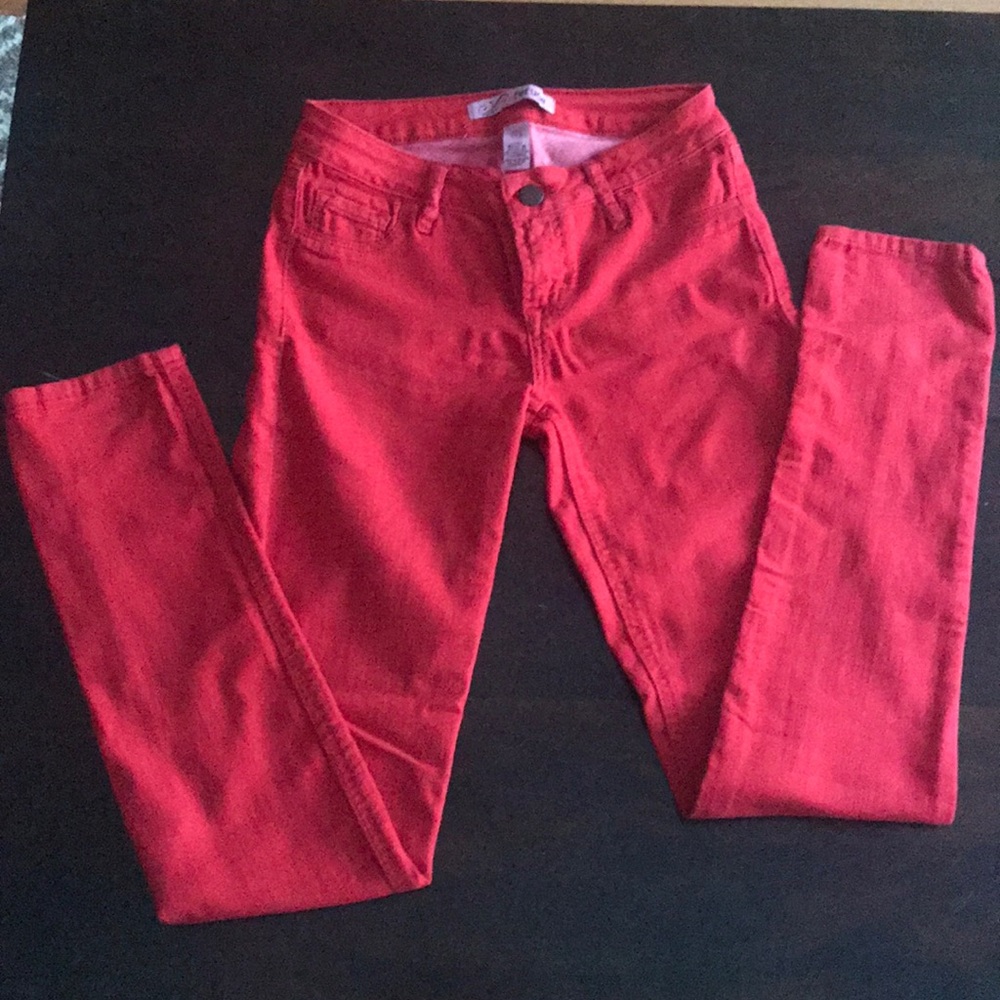 Red skinny jeans